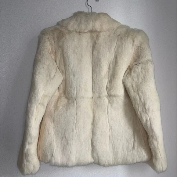 Vintage Genuine Rabbit Fur Coat Cream/ White Colored Size 6 - Picture 5 of 11